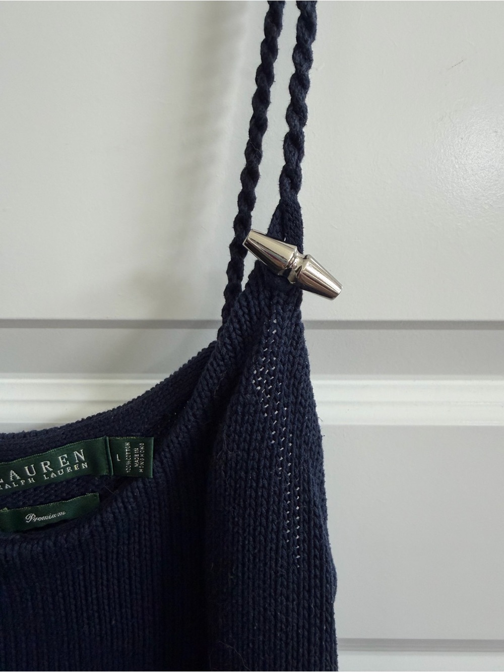 LAUREN Ralph Lauren Navy Cable Knit Camisole Twisted Strap Tank Top With Silver - Picture 4 of 6